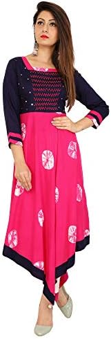 SANGAKURTI Women's Printed Flared 3/4th Sleeves Rayon Kurta (Multicolor)