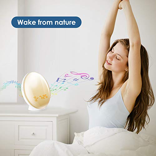 Vandora Sunrise Alarm Clock, Digital LED Clock with 7 Color Switch and FM Radio for Bedrooms, Multiple Nature Sounds Sunset Simulation & Touch Control, Sleeping Mode & Snooze Function - Thumbnail 5