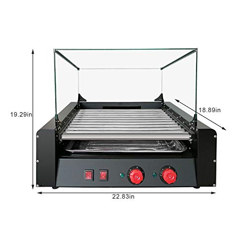 YiiYYaa Electric 30 Hot Dog 11 Roller Grill Cooker Machine with Cover 1650-Watt dual-temperature controls - Commercial Grade [US Stock] - Thumbnail 2
