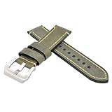 Green 24mm Genuine Leather Wristwatch Watch Band Oil Tan Vintage Watchband for Men with Stainless Buckle