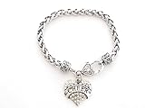 Cheer Cheerleading Clear Crystal Heart Silver Chain Bracelet Jewelry Cheerleader