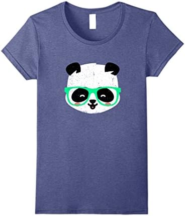Women's Cute Happy Little Panda Shirt for Girls Kids Women Glasses Small Heather Blue