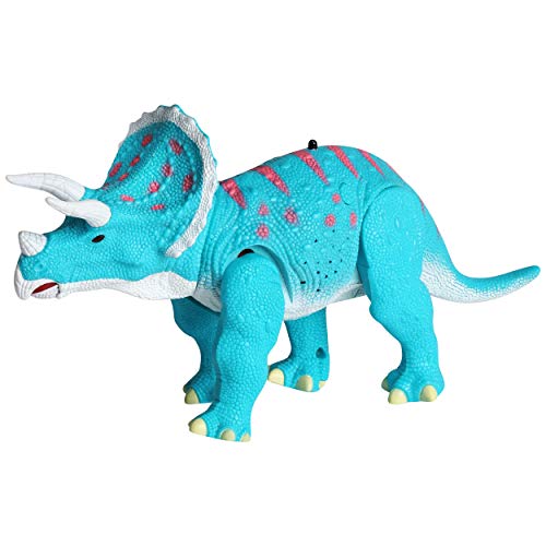 Build Me Remote Control Dinosaur - Triceratops Toy Roars, Walks, Lights Up, Bobs its Head and Stomps - RC Toys for Kids Ages 3 and Up - Blue Walking Dinosaurs Figure with Wireless Controller