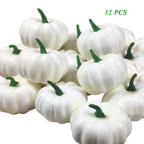 ShellKingdom Artificial Mini Pumpkin for Decoration, Fall Pumpkin for Home/Wedding Thanksgiving/Halloween/Party Decoration 12 PCS(White)