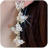 Sither Long Butterfly Crystal Earrings for Women Dangling Gold Butterfly Earrings Fashion Jewelry for Halloween Party Christmas Gift