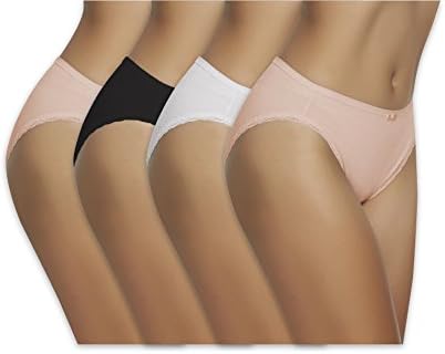 Felina Women's 4 Pack Cotton Stretch Sexy Lace Active HI Cut Bikini Pantys (XL / 8, 4 Pack - 2 Nude / Black / White)