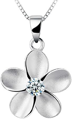Eove Jewelry Sterling Silver Women Hawaiian Plumeria Flower CZ Necklace Pendant with 18" Box Chain