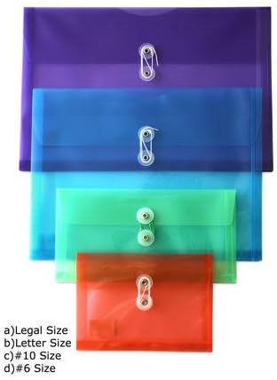 STEMSFX String & Button Side Loading Transparent Poly Envelope Folder, Pack of 12 Assorted Colors (14.5" X 9.75" X 1.8", Project Legal Size)