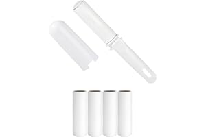 RUISTICKI Mini Lint Roller Travel Size Refillable On The Go Lint Roller with Cap and 4 Refills Total 150 Extra Sticky Sheets for Pet Hair Lint Remover with Cover for Purse Bag Car (White)