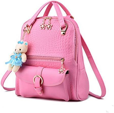 Womens Backpack PU Leather Solid Candy Colors Girls School Bags Black Beige Pink Blue