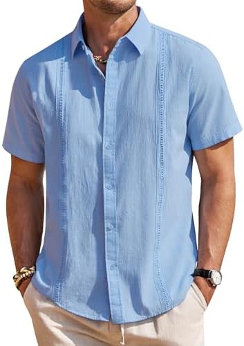 Camisa De Lino Para Hombre | Manga Larga Ligera | Corte Regular Y Cuello Mao | Ideal Para Playa Y Verano | Botones Y Estilo Casual