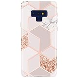 JAHOLAN Galaxy Note 9 Case Bling Glitter Sparkle Rose Gold Marble Design Slim Flexible Bumper Glossy TPU Soft Rubber Silicone Cover Phone Case for Samsung Galaxy Note 9