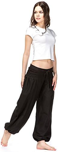 IndiaStyle 100% Cotton Soft Black Yoga Pants for Women – Yoga Pants with Elastic Waist, Unique Design &amp; Better Reflex (Small - Medium, Black)