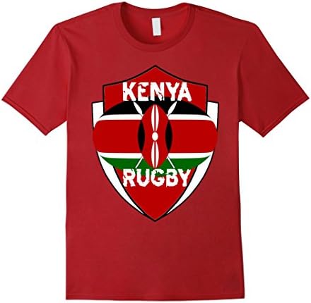 Men's Kenya Rugby Fan T-Shirt Distressed Text Red Shield Medium Cranberry