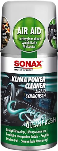 SONAX KlimaPowerCleaner AirAid symbiotisch Ocean-Fresh (100 ml) sorgt schnell und einfach für langanhaltende Lufthygiene und befreit dauerhaft von lästigen Gerüchen | Art-Nr. 03236000