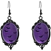 Gothic Raven Bat Cat Rose Witch Dangle Earring for Women Punk Vintage Crystal Glass Cameo Earrings Goth Victorian Mystery Earring Halloween Jewelry