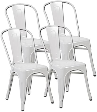 eurosports Tolix-Style Strackable Metal Dinning Chairs with Back (Matte White, 4-pack)