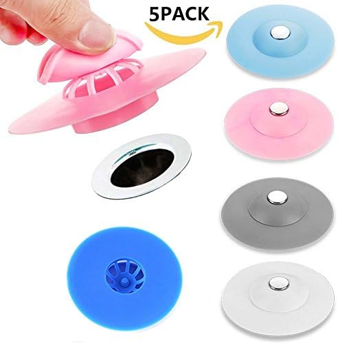 Multifunctional 2-in-1 Sink Drain Stopper - 8th team Bath Tub Drain Plug, Sink Strainers Protectors, Shower Drain Cover, 5 Packs