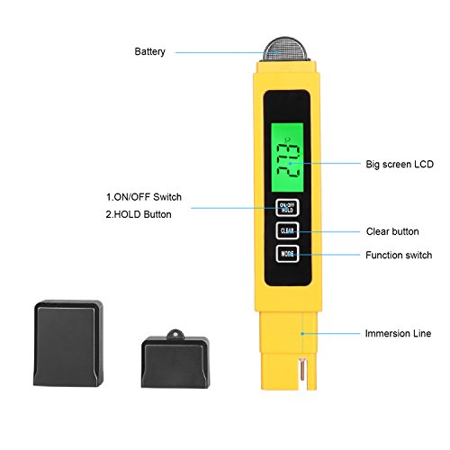 TBTeek Digital TDS EC Meter Professional Quality Water Tester and Temperature Meter with 0-9999 ppm Measurement Mini +/-2% Range Yellow and Premium Protective Leather Case