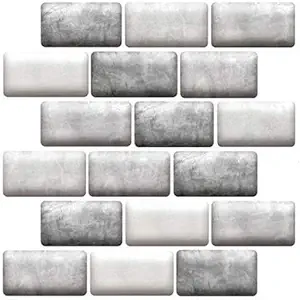 Fabulous Décor: Wall Tiles, Soft 3D Thick Gel Decals, Smooth Grey Tones Subway Design, DIY Peel and Stick, Self-Adhesive, Backsplash, Kitchen, Bathroom, Water and Heat resistant 11.8 x 11.8 (20 Tiles)