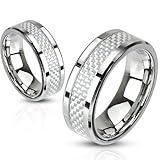 STR-0031 Stainless Steel White Carbon Fiber Inlay Band Ring Size 5-14; Comes With Free Gift Box