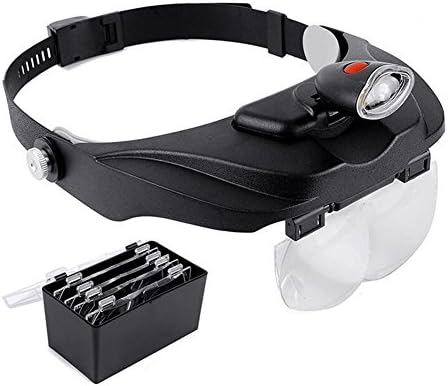 Hmhope Head-Mounted Reading Magnifying Glass With 2 LED Light HD Acrylic Lenses 1.2X/1.8/2.5X/3.5X for Elder Watch Electronic Repair