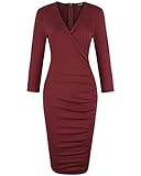 OUGES Womens V-Neck Knee Length Ruched Sheath Dress