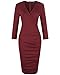 OUGES Womens V-Neck Knee Length Ruched Sheath Dress