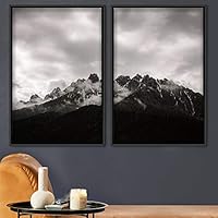 2 Piece Framed Canvas Wall Art Monochromatic Mountains Canvas Prints Home Artwork Decoration for Living Room,Bedroom - 16