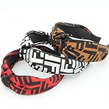 Designer Fendi Letter Logo Headbands - Cross Knot Wide Hard Hairbands for Women - Fashionable FF Print Hair Hoops for Girls - 3Pcs of Pack (FF Print Style)