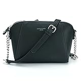 DAVID - JONES INTERNATIONAL Women's Black Small Crossbody Saddle Purse Leather Chain Messenger Shoulder Bags