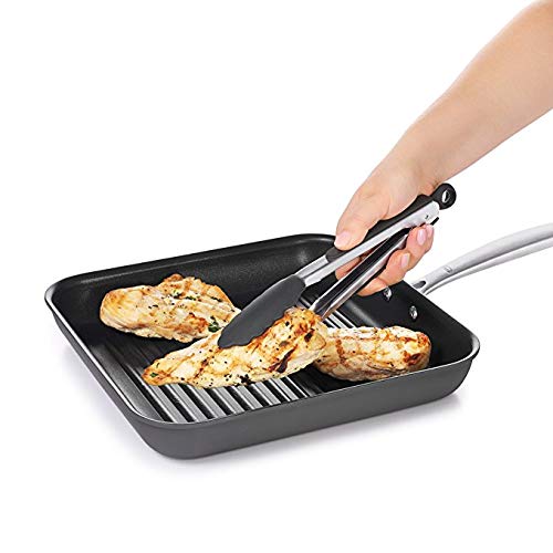 2 Pack Kitchen Tongs, Food Grade Silicone BPA Free Non-Stick Stainless Steel BBQ Cooking Grilling Locking Food Tongs, 9-Inch & 12-Inch (black-silver)