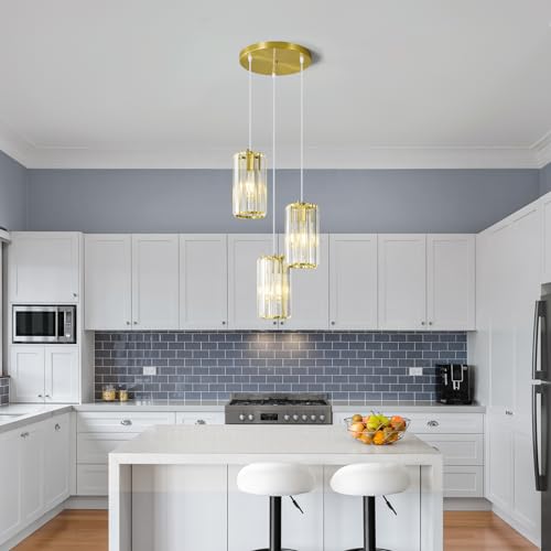 ZPBSJ Gold Crystal Chandelier, Hanging Dining Room Lamp, Nightstand Lamp, Flexible Adjustable Height, Ideal for Dining Room, Living Room and Kitchen Islands (3 Lights Gold)