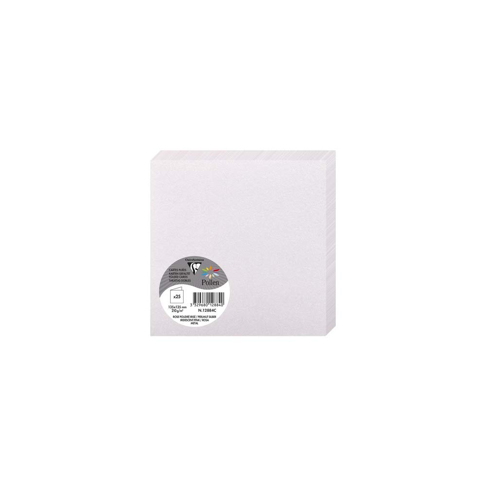 Clairefontaine 12884C iridescent Pink Paper Set of 25 Double Cards Square 13.5x13.5cm 210gsm Event correspondence invitation Pollen range Premium smooth — image 1