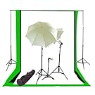 CowboyStudio Complete Photography / Video Studio Triple Lighting Light Kit, 10' x 12' Background Support System and Black, White and Green Muslin Backdrops