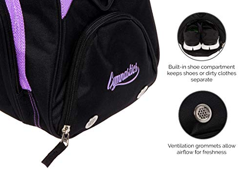 LISH Gemma Gymnastics Duffel Bag - Girl's Travel Sports Gym Bag w/Shoe Compartment (Black/Purple) - Thumbnail 3