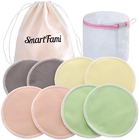 Best Washable Organic Bamboo Nursing Pads(8 Pack) with Laundry and Cloth Bag by SmartFami, Reusable Breast Pads, Ultra Soft, Waterproof, Leakproof Bra Pads, Absorbent, Breastfeeding Pads (8 Pack 2)