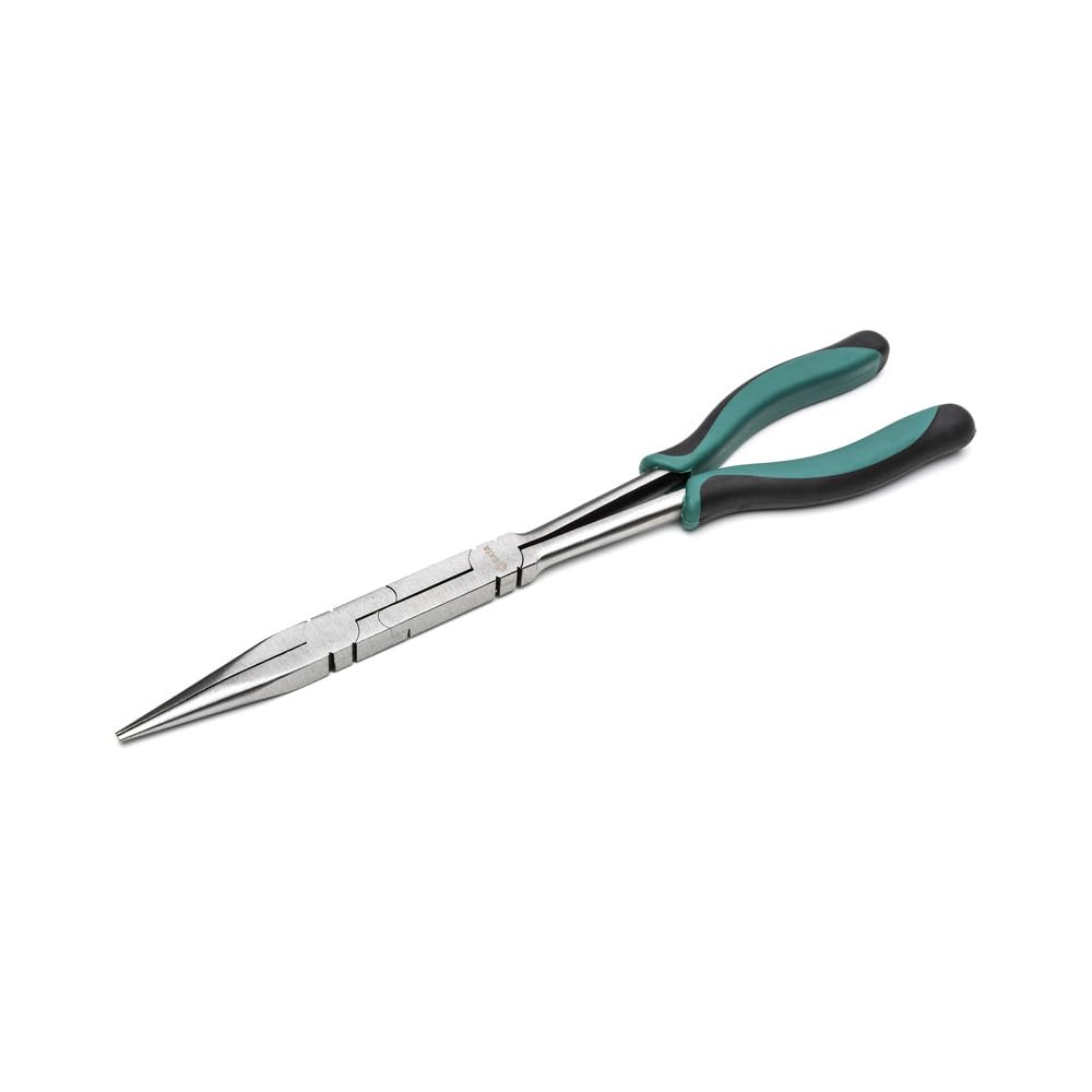 SATA ST70711ST Double X-Pliers with Straight Long-Nose Jaws and Anti-Slip Handles, for Added Reach in Tight Spaces, Green