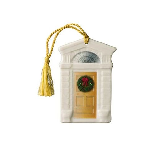 Belleek Pottery Georgian Doorway Ornament with Shamrock on Base, Gold