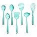 GreenLife Cooking Tools and Utensils, 7 Piece Nylon Set including Spatulas Turner Spoons and Tongs, Dishwasher Safe, Turquoise