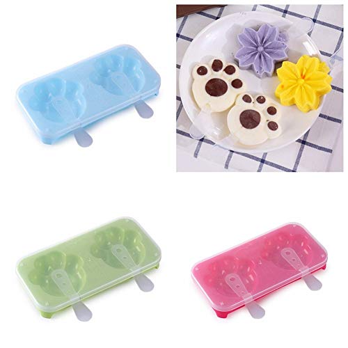 Creative Reusable Cute Bear Paw Popsicle Molds Ice Pop Maker Ice Cream Mold Ice Cube Tray Plastic Kitchen Supply for Kids Blue Pink Green (Pack of 3)