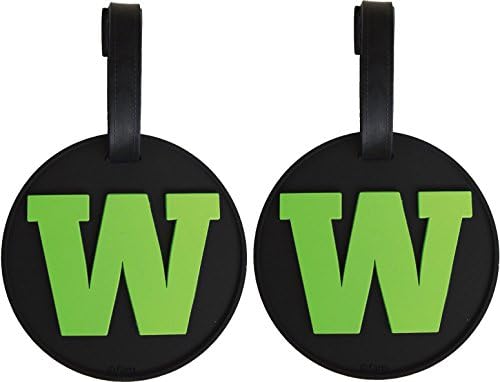 Set of 2 Initial Letter W Alphabet Luggage Tags 3-D Color on Black Personalized Reinforced Bendable Heavy Duty ID Tag