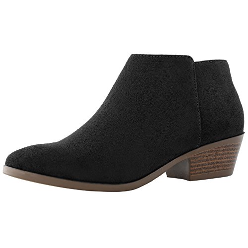 DailyShoes Chunky Heel Booties Ankle Bootie Low Slip On Winter Warm Short Boots Non Skid Bottom Flat Shoes Ultra Thick and Soft Lining Boot Knot-01 Black Sv 5