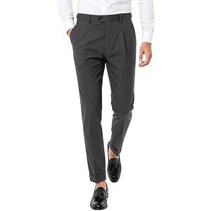 MBCAMOZEN Men’s Dress Pants Lightweight Seersucker Pleated Slacks with Side Adjusters Waist Summer Beach Long Pants
