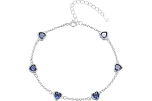 EVERU Birthstone Bracelets for women 925 Sterling Silver Heart Bracelet Link Birthstone Jewelry Gift for Women