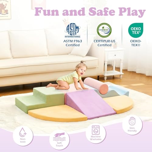Climbing Toys for Toddlers, Toddler Climbing Toys Indoor, 7-Piece Soft Foam Climb Blocks Set, Toddler Playtime Corner Climber Indoor Foam Play Gym for Crawling and Sliding