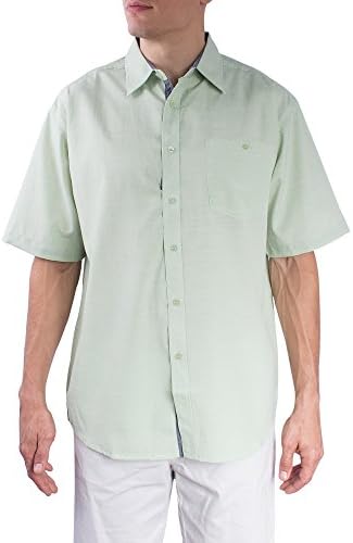 Dress Shirts For Men | Casual Short Sleeve Button Down Classic Fit Oxford Shirt (Light Green,Large)