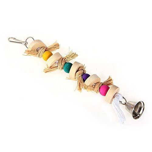 Parrot Pet Bird Chew Toy Wooden Straw with Bell Cage Swing Toys Cage Hanging Accessory