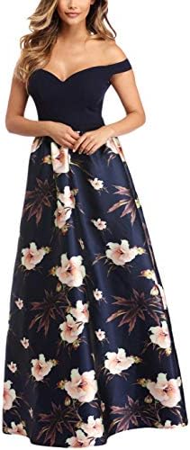 Jessica CC Women's Satin Floral Off Shoulder Prom Dress High Waist Formal Hi Low Dress