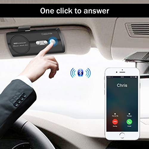 Carpuride Bluetooth Handsfree Car Kit, AUTO ON Visor Bluetooth Speakerphone, Support Siri Google Voice Command, Phone GPS Music Player, Dual Link, High Clear Call